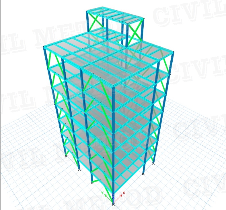 ساختمان فولادی 7 طبقه با سقف عرشه فولادی و مقاطع نورد شده